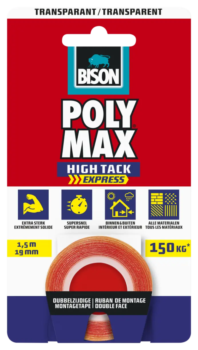 7004865-Article-pack-shot-front-straight-en-684-Bison-NL-FR-PolyMaxHighTackExpressMontagetapeTransparant